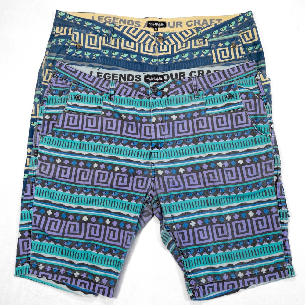 PINK DOLPHIN Men's Size 40 Aztec Tribal Pattern Casual Board Chino Shorts BUNDLE